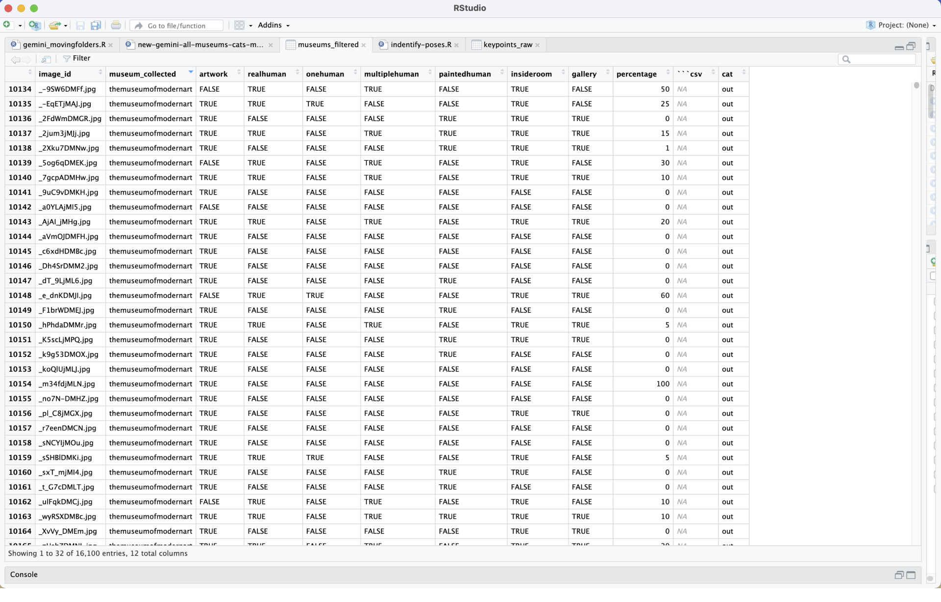 Screenshot of csv